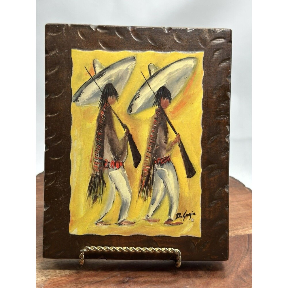 Ted DeGrazia Gemini Folk Art Native Southwest On Wood Plaque